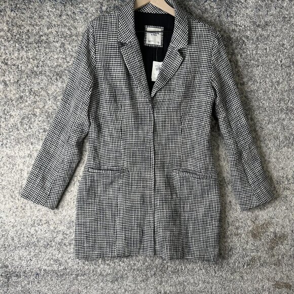 Abercrombie & Fitch Jackets & Blazers - Abercrombie & Fitch Blazer Womens Large Black White Houndstooth Tweed Longline